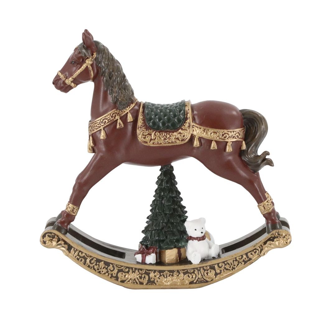 Višňovo-zlatý antik houpací koník Noël - 14*3,5*14 cm