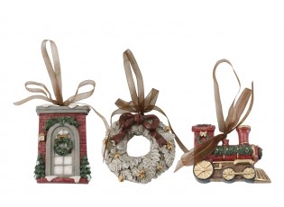 3ks višňovo-zlatá antik závěsná dekorace Noël - 6*1,5*9cm