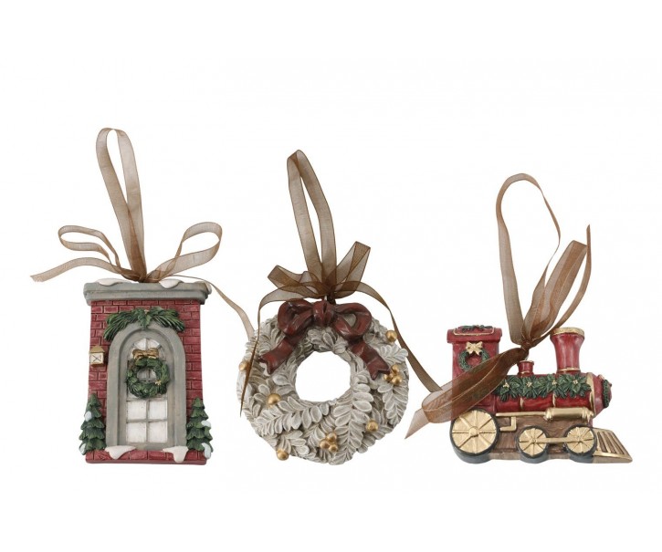 3ks višňovo-zlatá antik závěsná dekorace Noël - 6*1,5*9cm Chic Antique