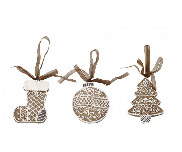 3ks perníková závěsná dekorace Noël - 6*1,5*8cm Chic Antique