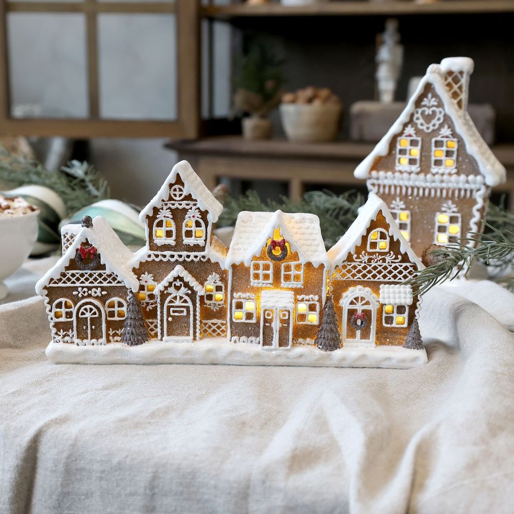 Perníkové chaloupky se světýlky Gingerbread Noël LED - 24*6,5*12,5 cm