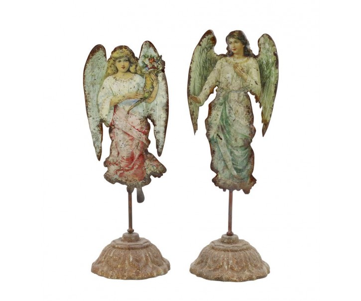 Set 2ks vánoční kovová dekorace anděl Angel Vintage - 11*10*30 cm Chic Antique