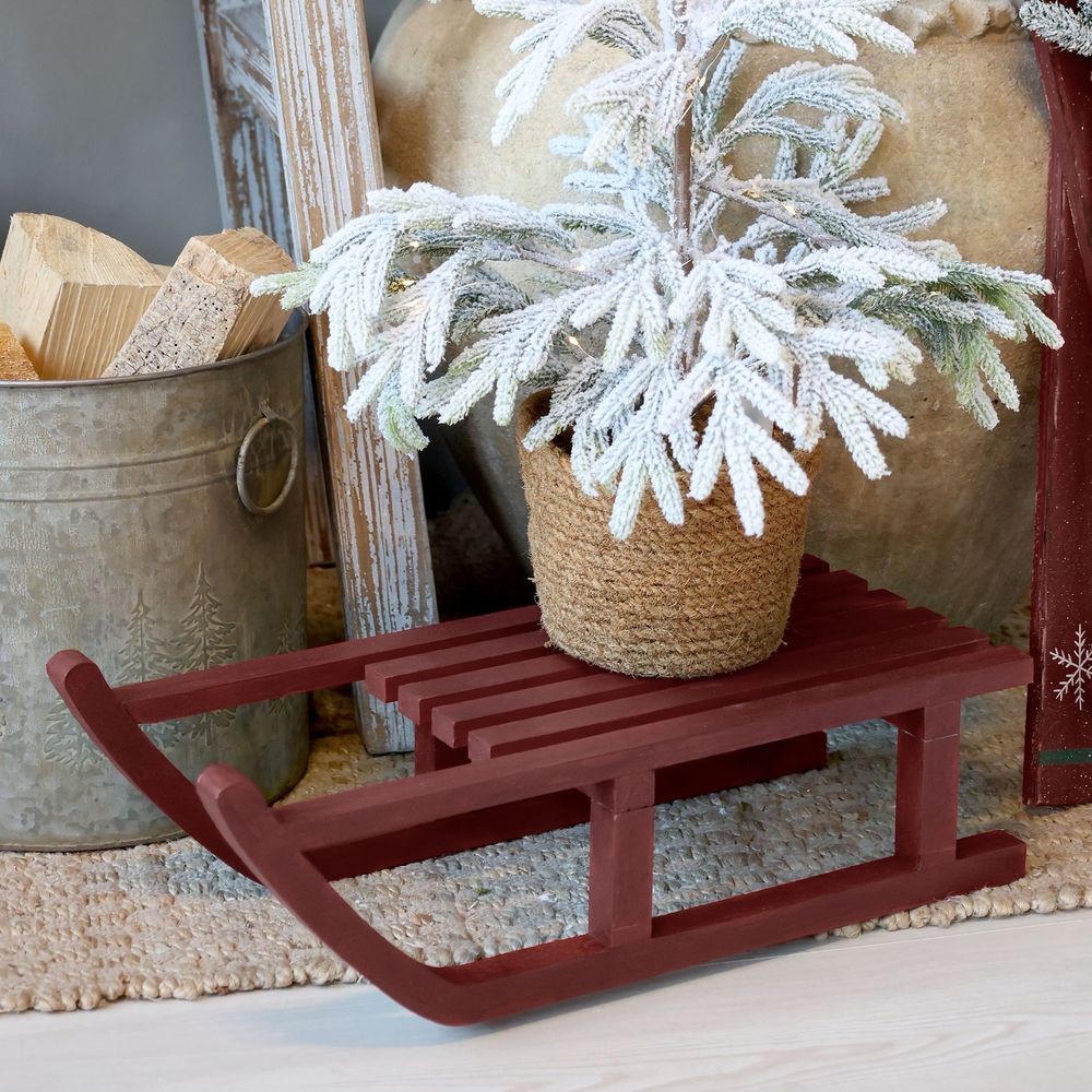 Višňová antik dřevěná dekorace sáně Sledge Vintage - 38*18*10 cm