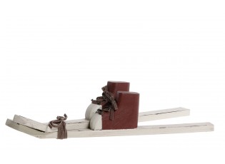 Bílá antik dřevěná dekorace lyže s botami Ski Vintage - 33*12*7 cm