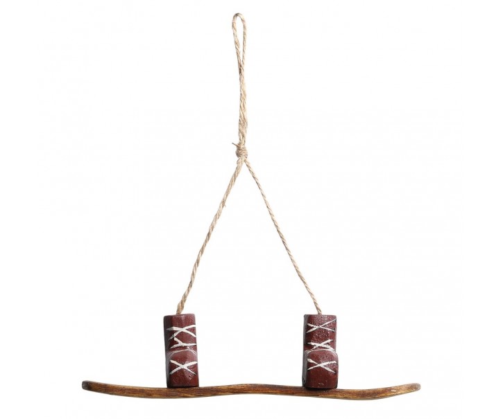 Hnědo-višňová vánoční ozdoba Snowboard Vintage - 5*3*17 cm Chic Antique