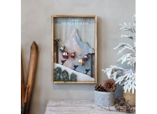Vintage nástěnný obraz s lyžařským vlekem Skiing - 33*4*51 cm