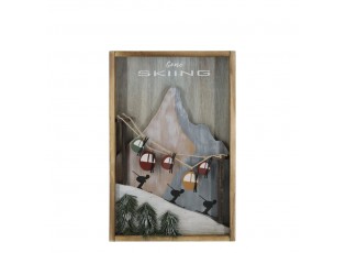 Vintage nástěnný obraz s lyžařským vlekem Skiing - 33*4*51 cm