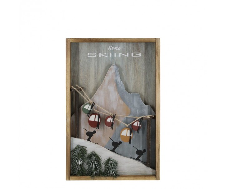 Vintage nástěnný obraz s lyžařským vlekem Skiing - 33*4*51 cm Chic Antique