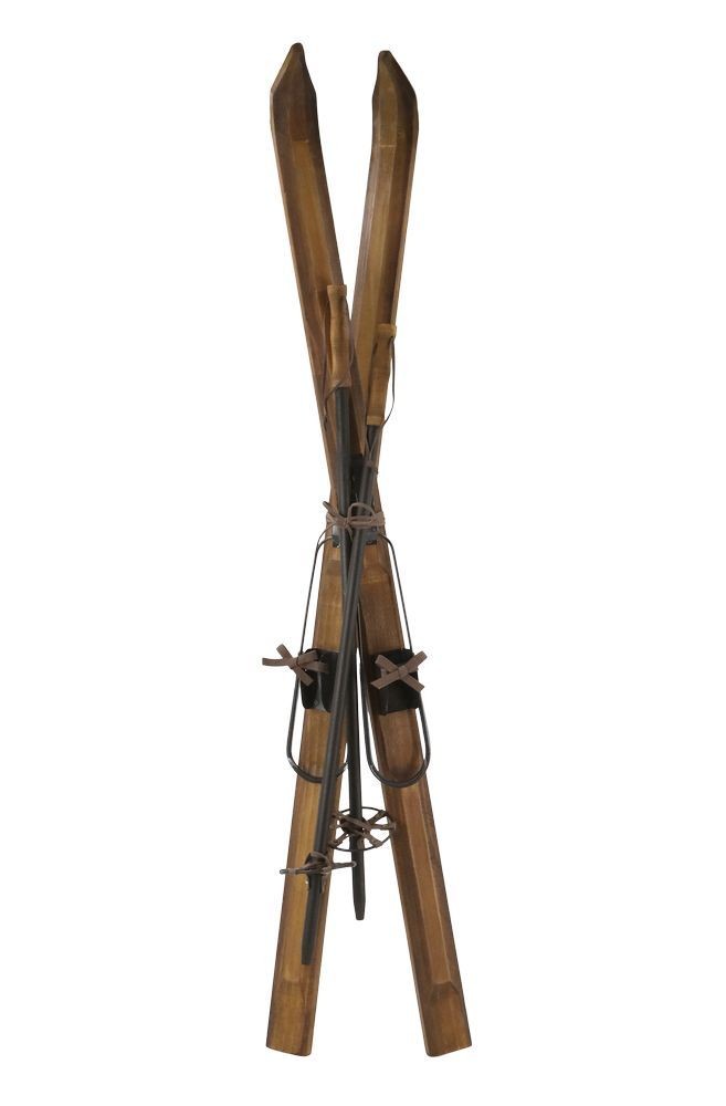 Hnědá dřevěná dekorace lyže Ski Vintage - 5,5*120 cm 