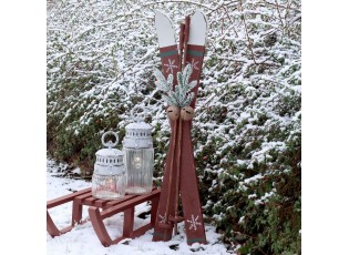 Višňová dřevěná dekorace lyže Ski Vintage - 6*74 cm 