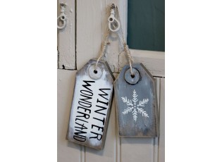 Bílá a šedá antik vánoční ozdoba cedulka Winter - 9*1,5*20 / 9*1,5*16 cm 