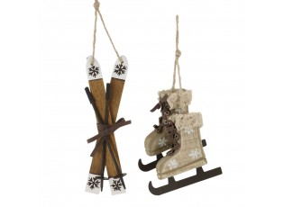 2ks přírodní antik vánoční ozdoba brusle a lyže Vintage - 2*14/ 9*2*9 cm 