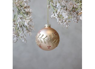 Champagne skleněná vánoční ozdoba koule s girlandou - Ø 8 cm