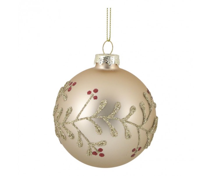 Champagne skleněná vánoční ozdoba koule s girlandou - Ø 8 cm Chic Antique