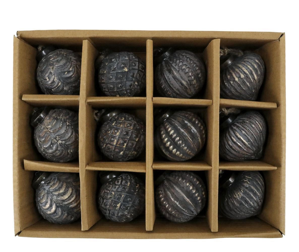 12ks mocca antik skleněná vánoční ozdoba koule ChicAnt - Ø 5,5*6 cm
