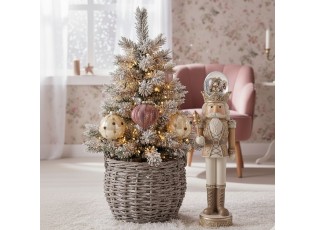 Béžová dekorace Louskáček Nutcracker s LED světýlky - 14*14*49 cm / 3*AA