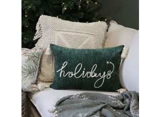 Zelený sametový povlak na polštář se střapci Aix Holidays - 50*35 cm