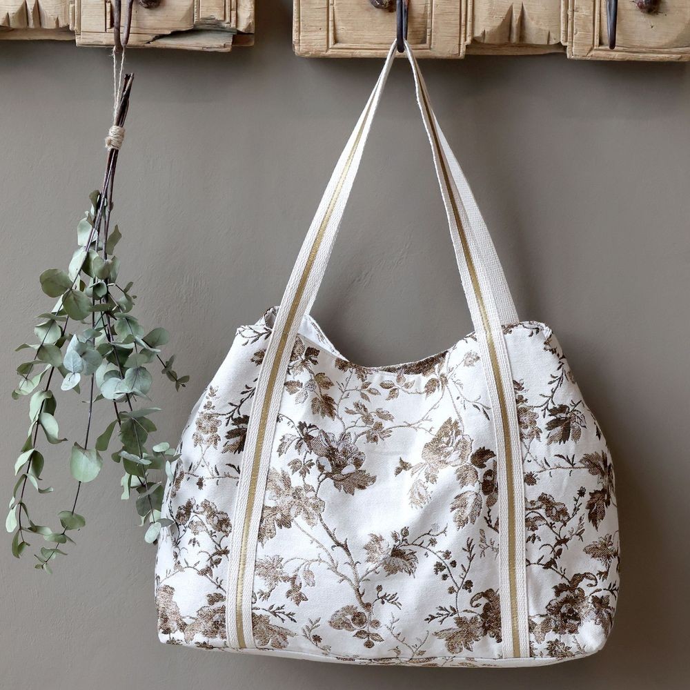 Béžová taška se zlatými vyšívanými listy Anniversary Shopper - 58*32 cm