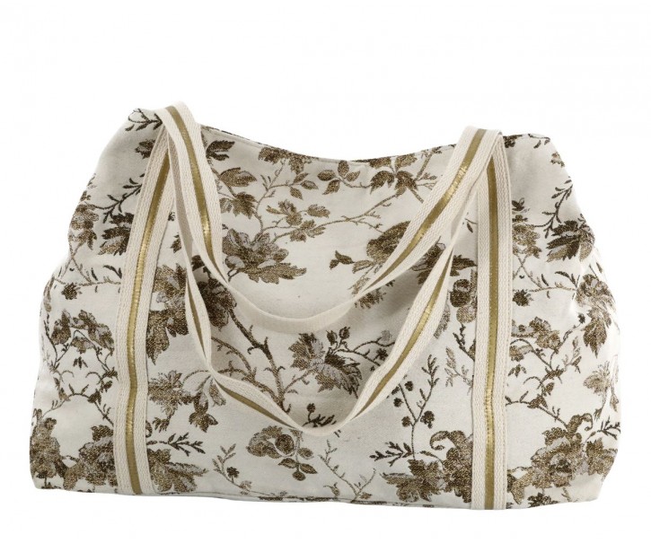 Béžová taška se zlatými vyšívanými listy Anniversary Shopper - 58*32 cm Chic Antique