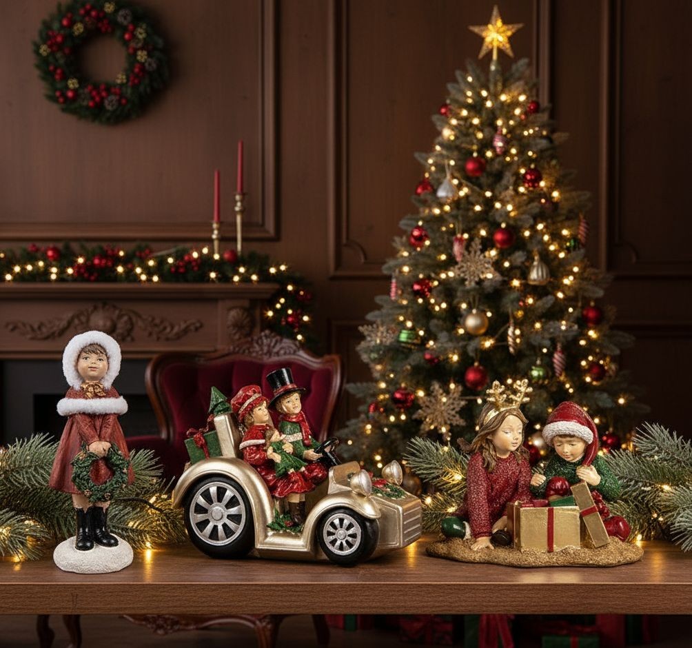 Červená vánoční dekorace socha dívka s věnečkem - 6*6*13 cm Clayre & Eef Červená vánoční dekorace socha dívka s věnečkem - 6*6*13 cm Clayre & Eef