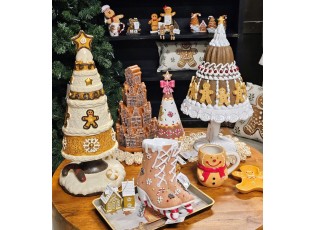 Béžová dekorace stromek s perníčky Christmas Tree - Ø 24*51 cm