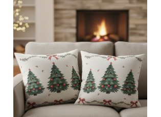 Béžový povlak na polštář se stromky Christmas Harmony - 45*45 cm