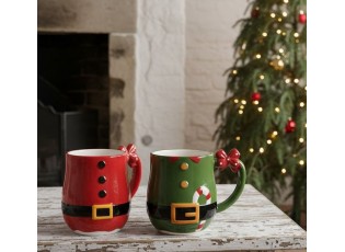 Červený keramický hrnek Santa Claus - 13*9*11 cm / 400 ml