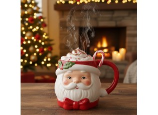 Bílo-červený keramický hrnek Santa Claus - 13*10*9 cm / 300 ml