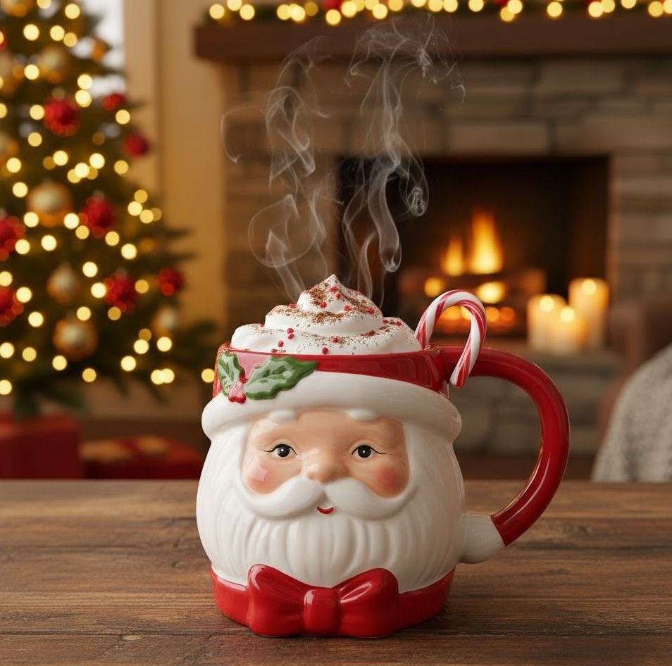 Bílo-červený keramický hrnek Santa Claus - 13*10*9 cm / 300 ml