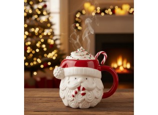 Bílo-červený keramický hrnek Santa Claus- 15*11*11 cm / 500 ml