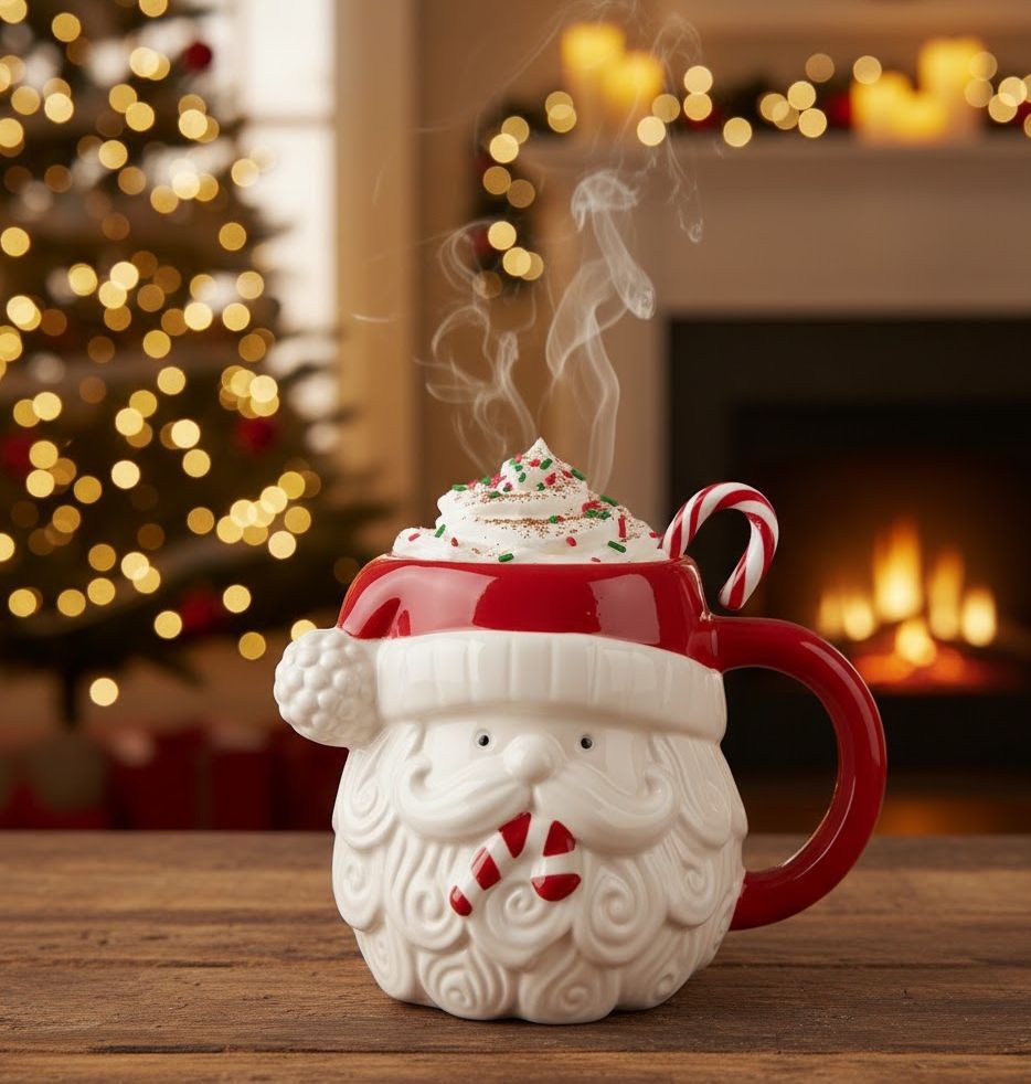 Bílo-červený keramický hrnek Santa Claus- 15*11*11 cm / 500 ml