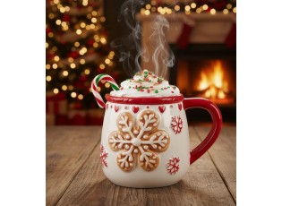 Bílý vánoční keramický hrnek vločka Snowflakes - 13*10*10 cm / 375 ml