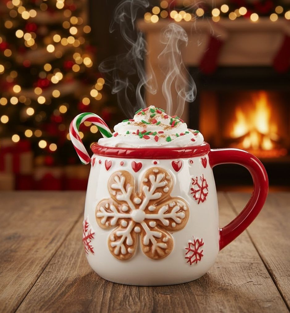 Bílý vánoční keramický hrnek vločka Snowflakes - 13*10*10 cm / 375 ml
