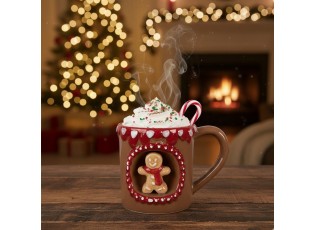 Hnědý keramický hrnek perníček Gingerbread Man - 14*10*10 cm / 375 ml