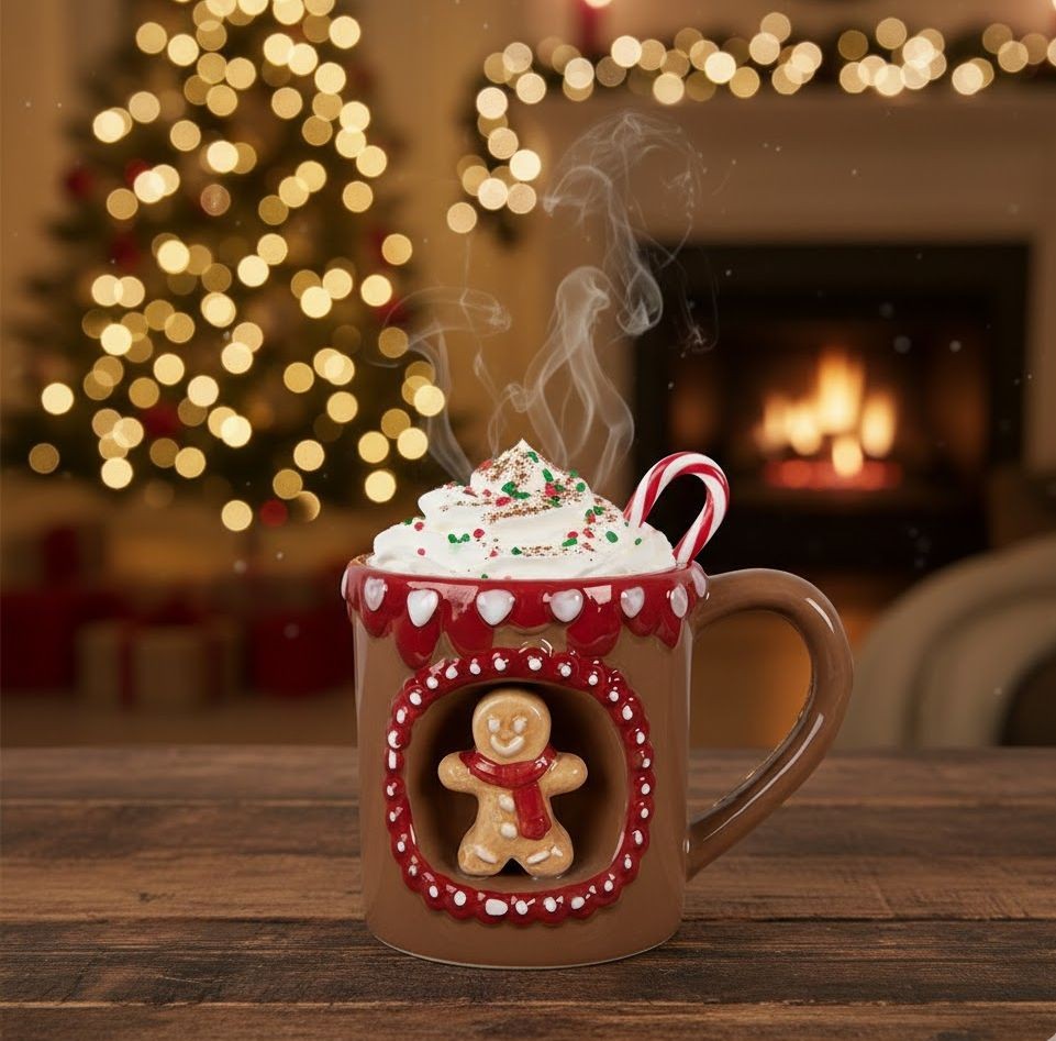 Hnědý keramický hrnek perníček Gingerbread Man - 14*10*10 cm / 375 ml