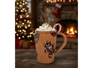 Hnědý vysoký hrneček perníček Gingerbread - 14*10*15 cm / 575 ml