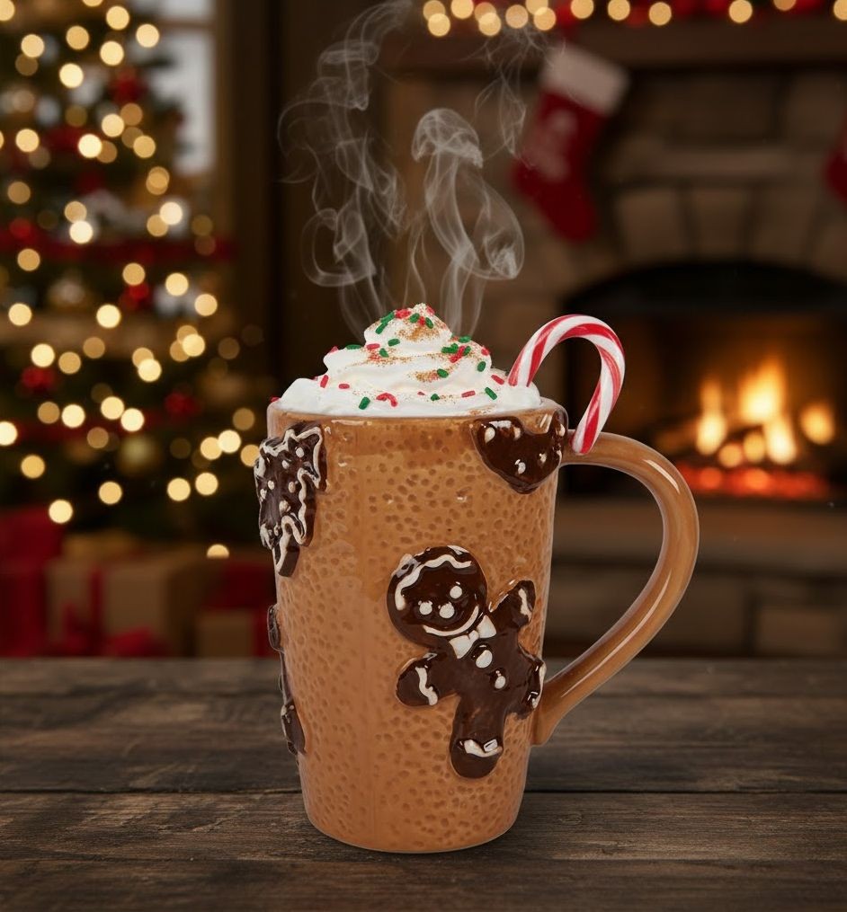 Hnědý vysoký hrneček perníček Gingerbread - 14*10*15 cm / 575 ml