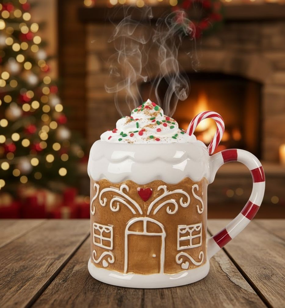 Hnědý hrnek perníková chaloupka Gingerbread - 14*10*10 cm / 350 ml