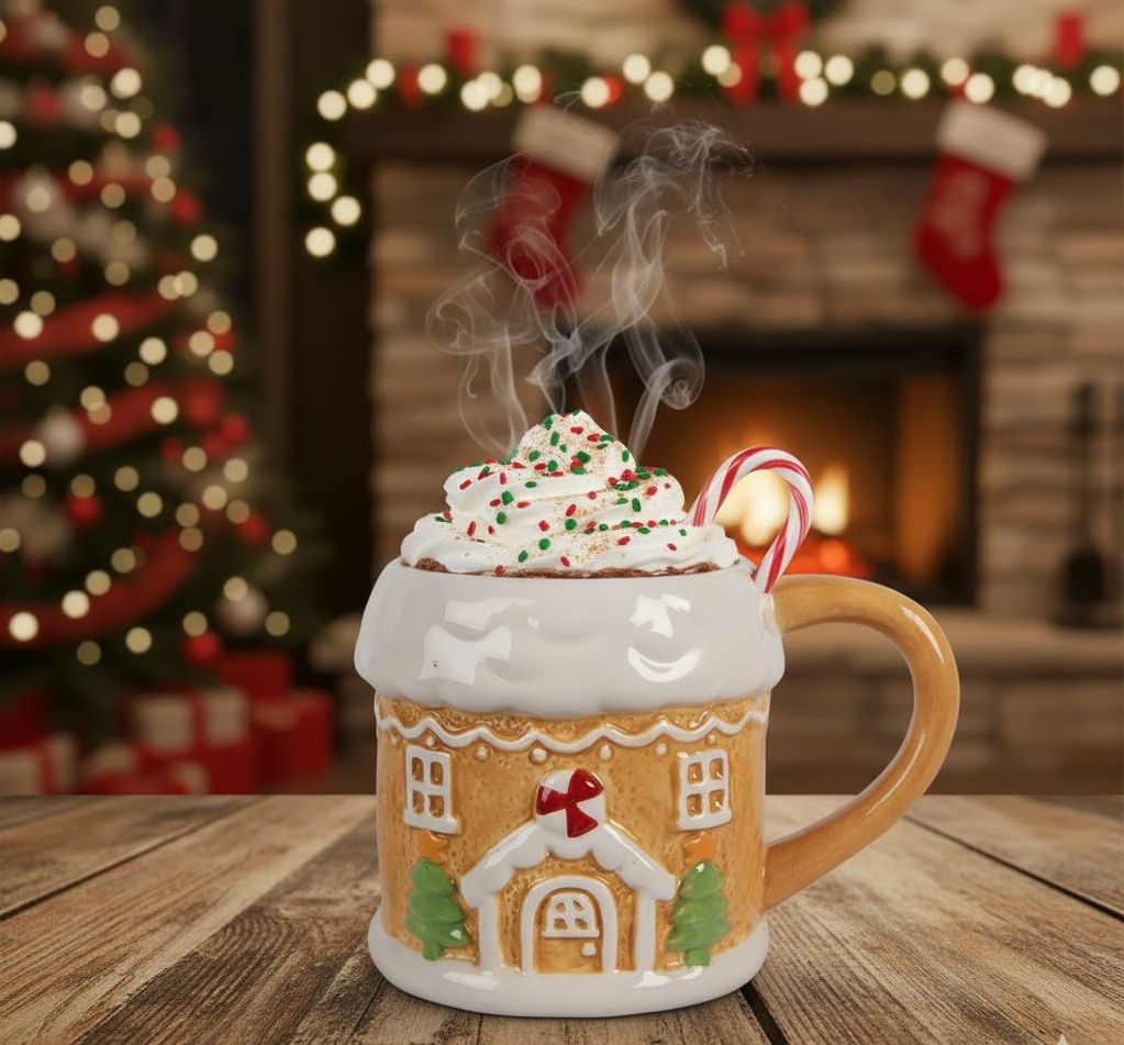 Hnědý hrnek perníková chaloupka Gingerbread - 13*9*9 cm / 300 ml