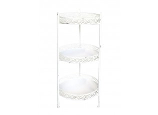 Krémový antik dekorační kovový etažér Lace - Ø 35*86 cm