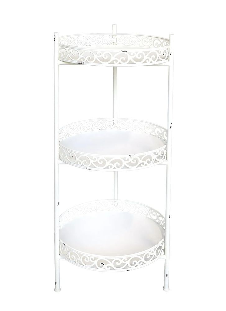 Krémový antik dekorační kovový etažér Lace - Ø 35*86 cm