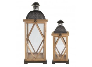 Set 2ks přírodní antik dřevěná lucerna Frencia - 24*24*67/ 17*17*46 cm