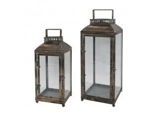 Set 2ks zlatá antik kovová lucerna Jannie - 20*20*56/ 16*16*41 cm