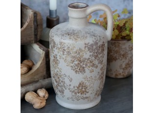 Béžová antik keramická váza s ouškem a květy Melun - Ø 13*25 cm