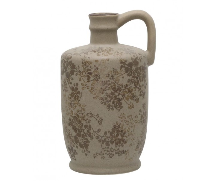Béžová antik keramická váza s ouškem a květy Melun - Ø 13*25 cm Chic Antique