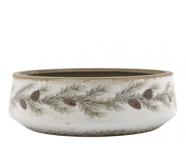 Béžová keramická mísa s jedlovou girlandou - Ø 30*10 cm Chic Antique