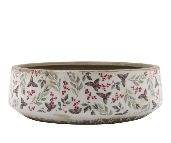 Béžová keramická mísa s cesmínou Holly - Ø 30*10 cm Chic Antique