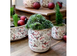 Béžový keramický obal na květináč s cesmínou Holly - Ø 13*13 cm