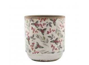 Béžový keramický obal na květináč s cesmínou Holly - Ø 13*13 cm