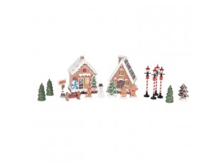 17ks perníková LED chaloupka s doplňky Gingerbread - 9*8*13 cm / 2xAAA